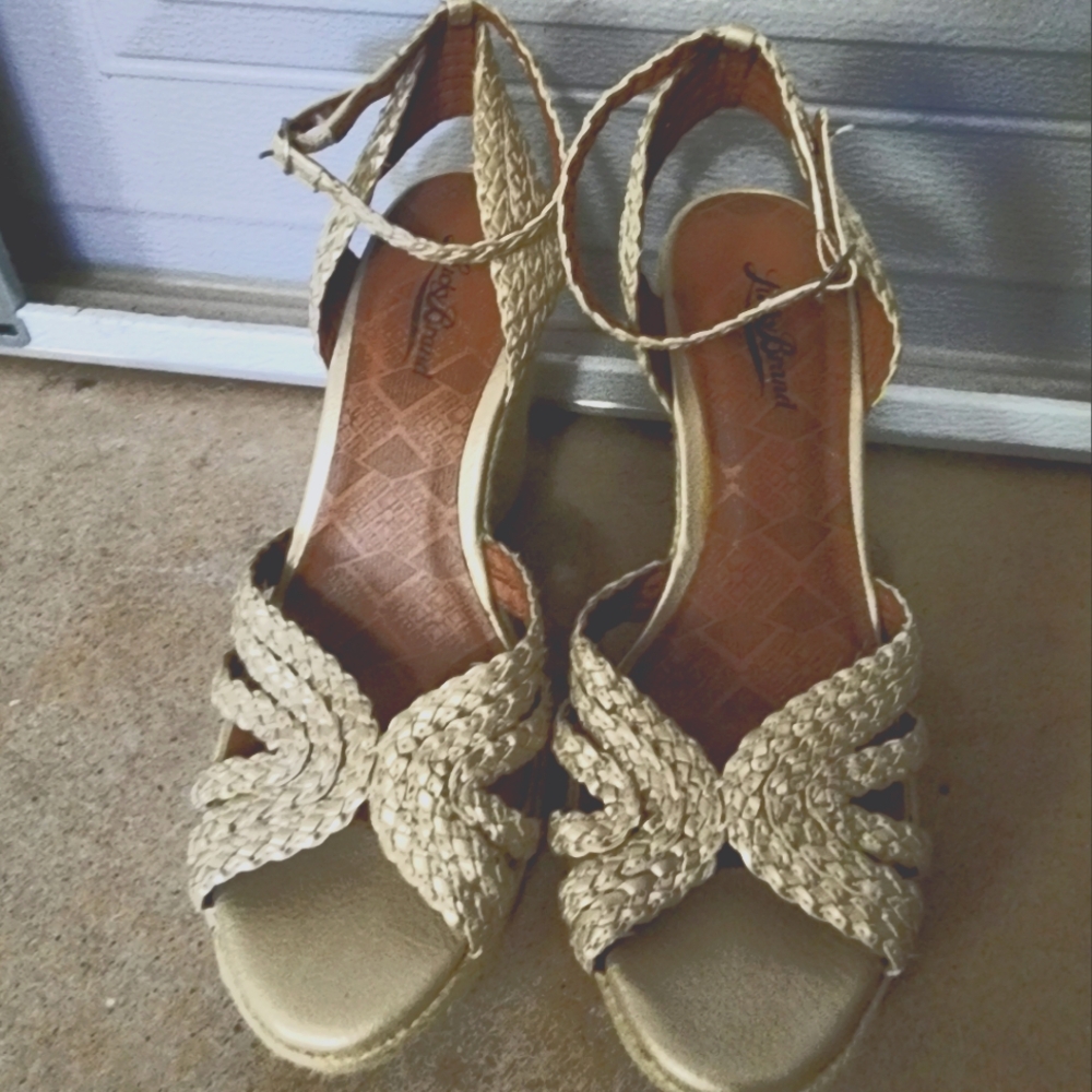 LUCKY BRAND Womens Beige 1-1/2" Platform Lainey Round Toe Wedge Buckle Espadrill